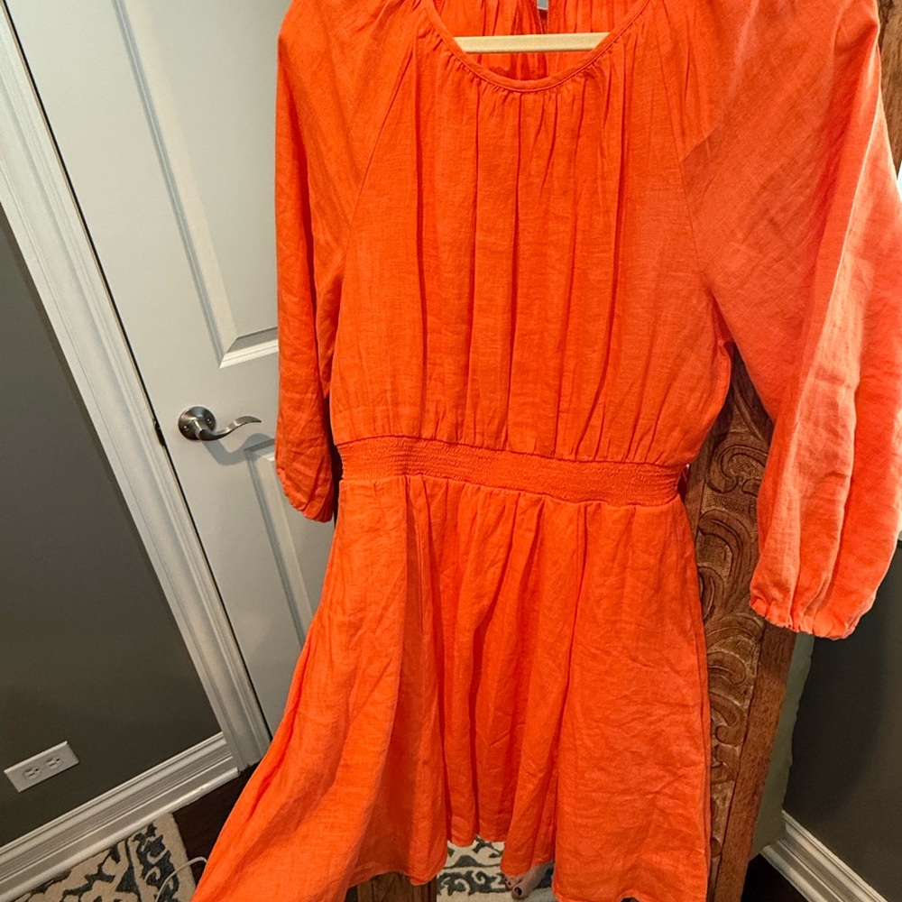Vibrant Orange Soft Linen Dress JCrew